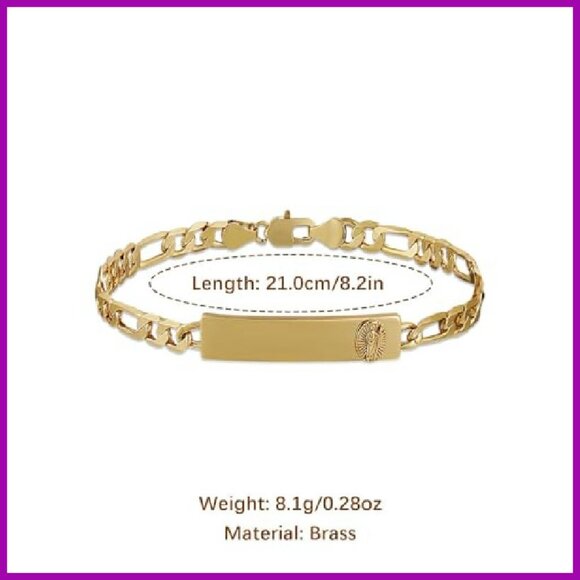 14K Gold Plated Figaro Chain Bracelet Saint Jude Religious Jewelry Gift - Picture 6 of 7